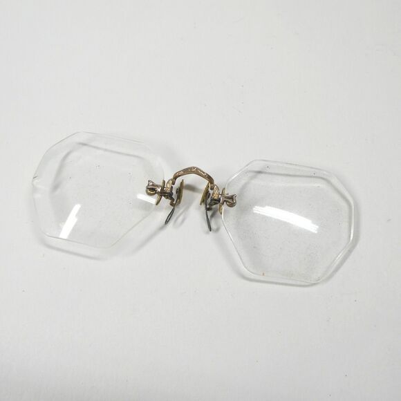 Shuron Eyeglasses Vintage Hexagon Rimless Goldtone Spectacles w/ Case - Picture 3 of 9